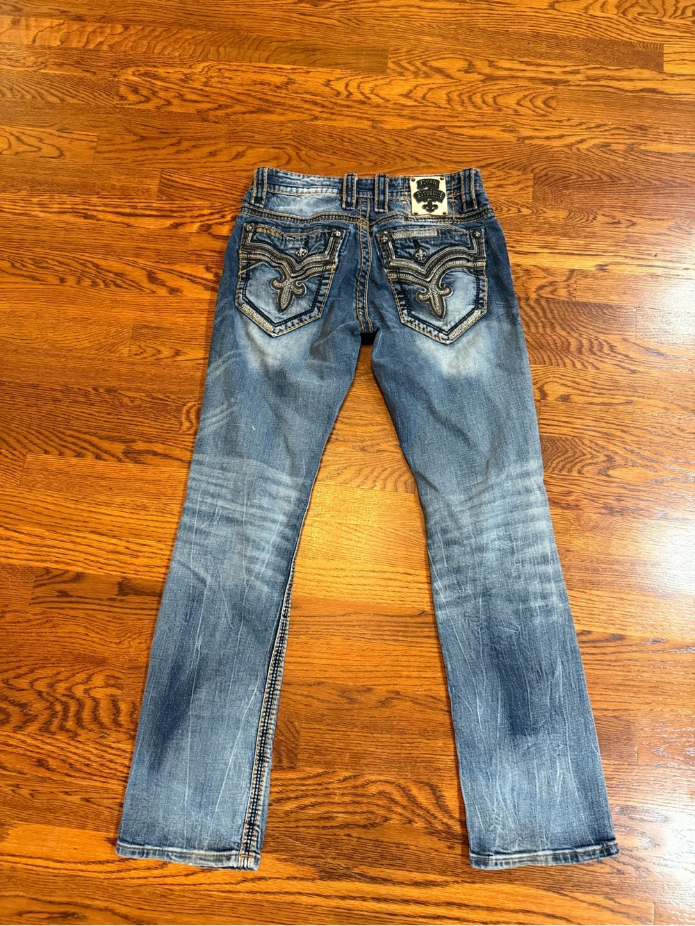 Rock Revival Foxe Slim Straight Dark Wash Men's 29x32 Jeans **Tear Back Pocket